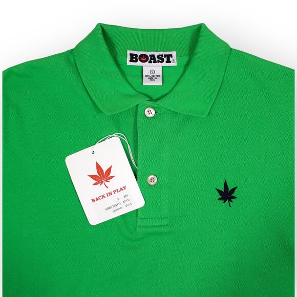 BOAST USA Men Small 1983 Classic Pique Polo Kelly Green Pot Leaf Logo - Picture 3 of 11